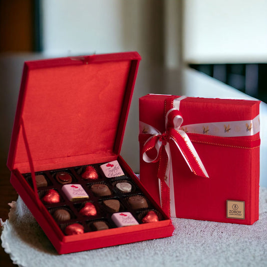 ZOROY Luxury Chocolate Silk Love Box with 16 assorted chocolates Gift Combo for Corporate Birthday Diwali valentine Love Wedding Christmas Festive online chocolate gifts Box