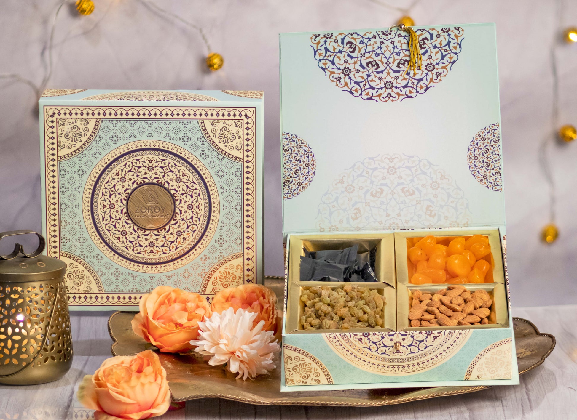 ZOROY Mandala Gift Box with Chocolates and Assortment Of Almond Raisins Dry fruits Combo Pack