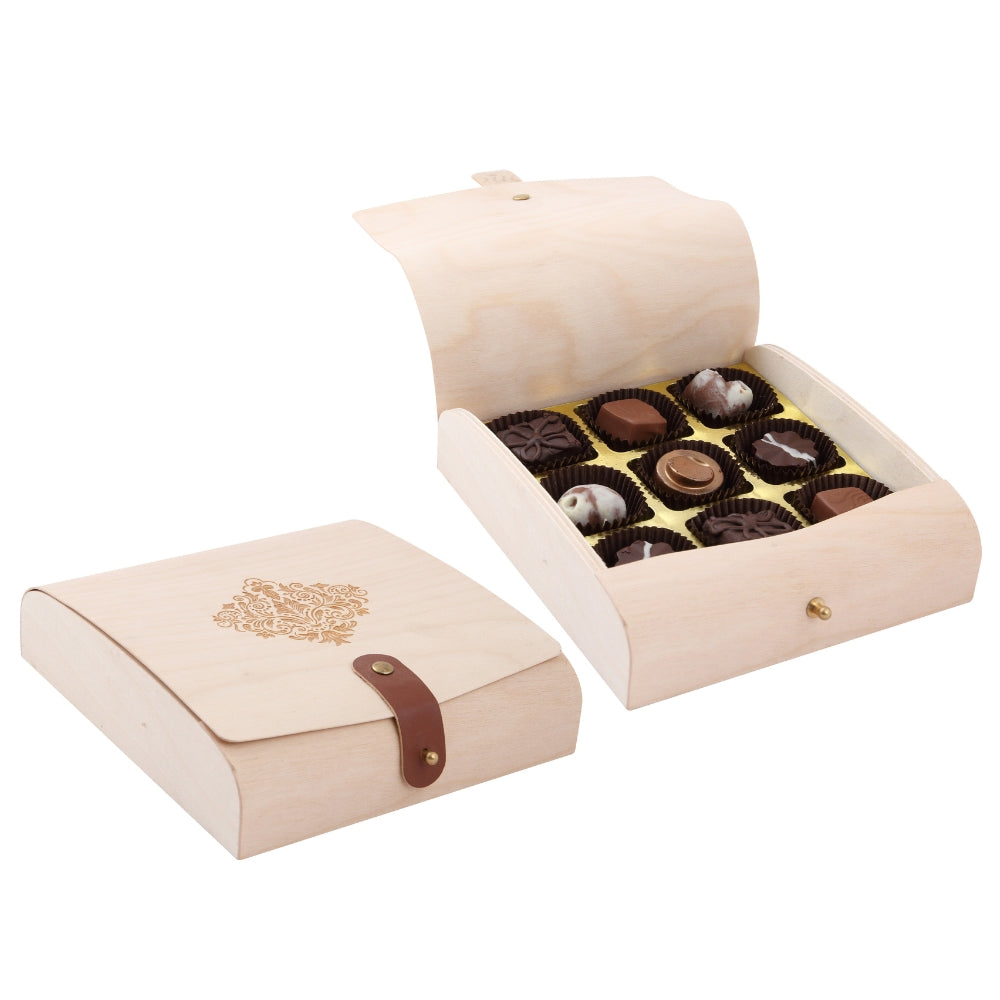 ZOROY Mini Wood box of 9 Assorted Delite Chocolates Gift Box (99 Gms)