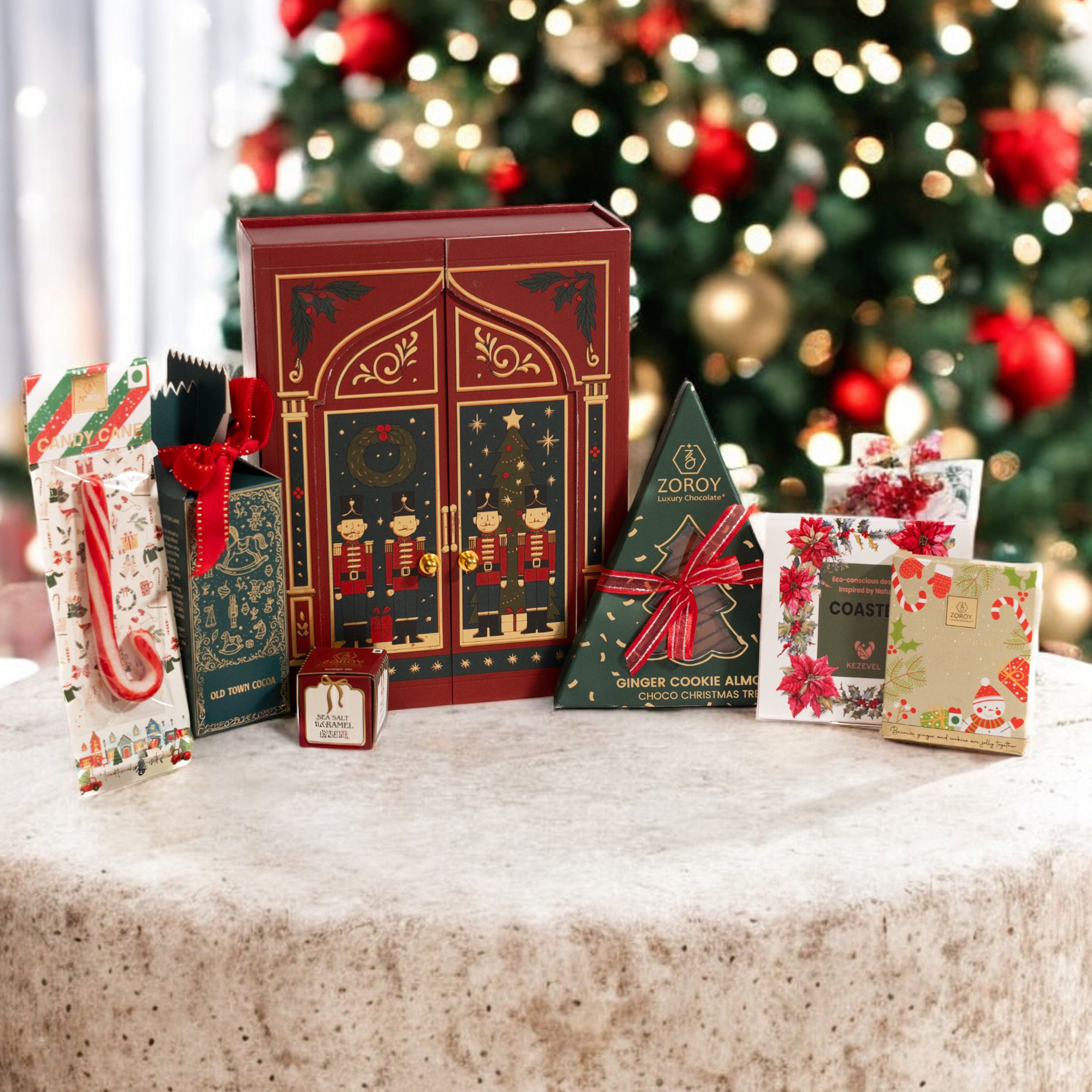 ZOROY Nutcracker Palace Christmas Gift Hamper | Double Door Keepsake Box with Choco Christmas Tree, Truffles, Fudge, Cookies & Coasters | Luxury, Secret Santa & Corporate Gifting