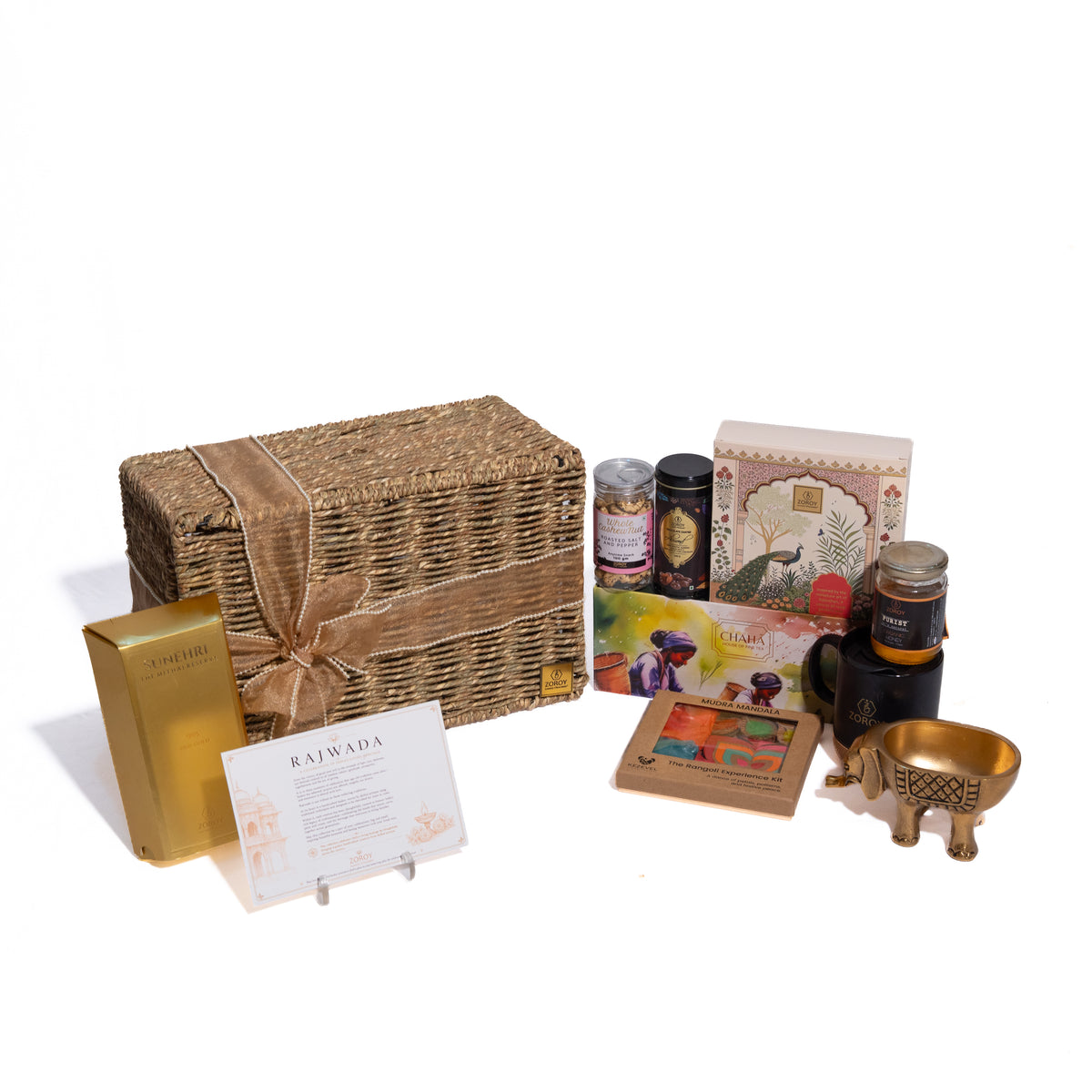 ZOROY Rajwada Heritage Premium Indian Host Gift Hamper | Gourmet Chocolates, Nuts, Tea & Honey | Diwali, Corporate & Bulk Gifting