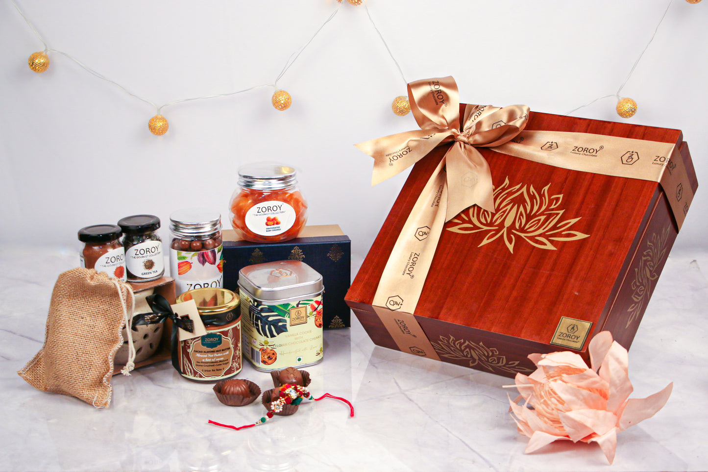 ZOROY Rakhi Hamper for Brother Sister | Wood Box Rakhi set with dry fruits | Happy Rakhi chocolate | Rakhi set for Bhaiya Bhabhi | Dried fruits | Rakhi gift combo | Rakshabandhan gift | Complimentary Rakhi | 900 Grams