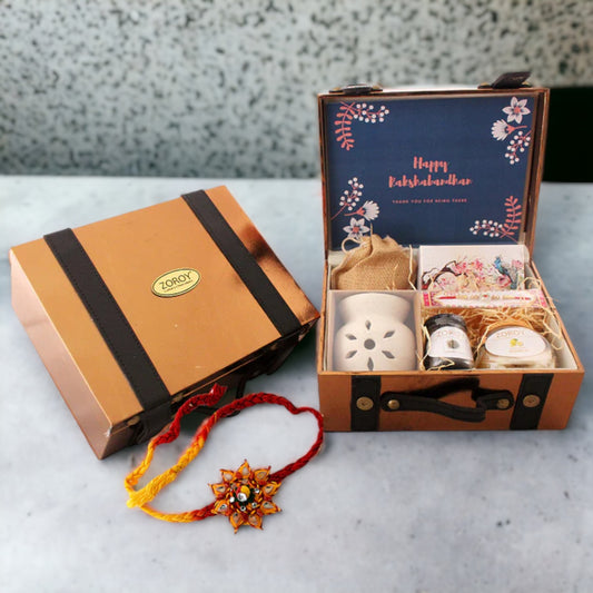 ZOROY Luxury Chocolate Rakhi Hamper for Brother Sister | Leather Box Rakhi set with dry fruits | Rakhi chocolate | Rakhi set for Bhaiya Bhabhi | Dried fruits | Rakhi gift combo | Rakshabandhan gift