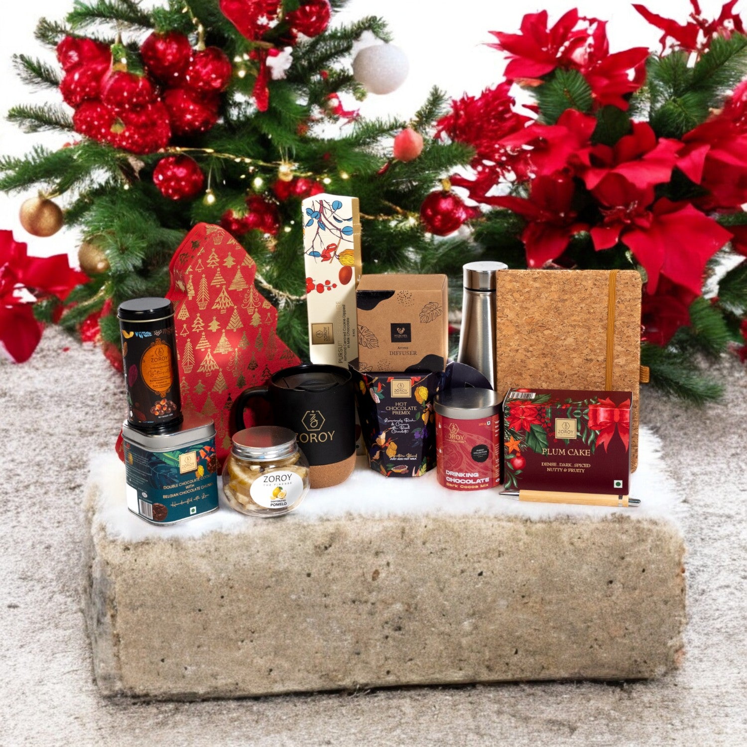 ZOROY Season 2 Upcycled Artisan Jute Luxe Hamper | Eco-Friendly Christmas Gift Box with Plum Cake, Chocolates, Cookies, Hot Chocolate & Premium Accessories | Sustainable Festive & Corporate Gifting