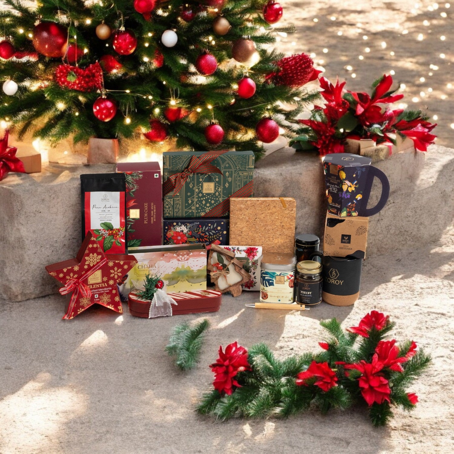 ZOROY Season Special Luxury Leather-Feel Christmas Hamper | Gourmet Plum Cake, Chocolates, Teas, Coffee, Cookies & Festive Gifts | Premium Holiday Gift Box for Family, Friends, Corporate Gifting & Celebrations