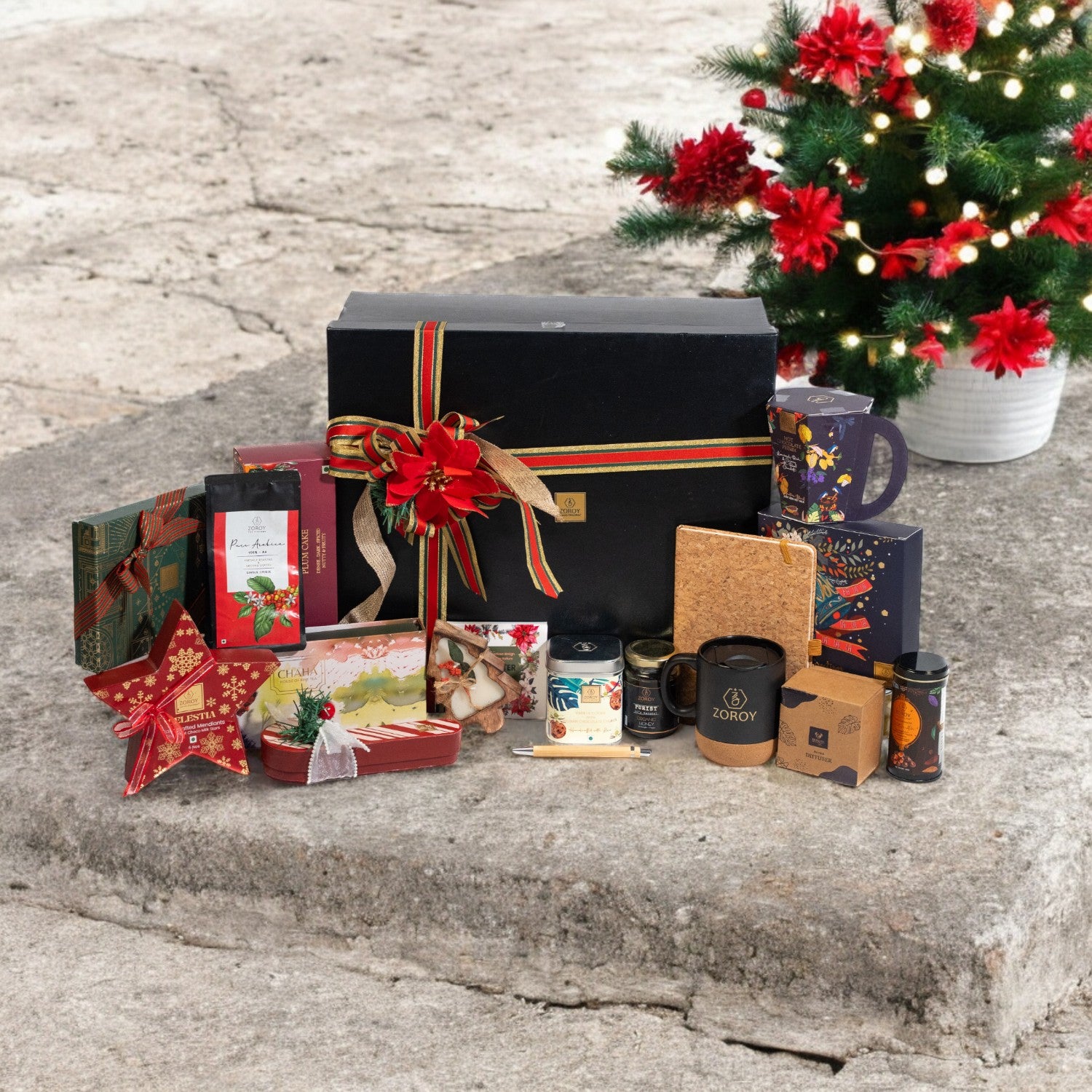 ZOROY Season Special Luxury Leather-Feel Christmas Hamper | Gourmet Plum Cake, Chocolates, Teas, Coffee, Cookies & Festive Gifts | Premium Holiday Gift Box for Family, Friends, Corporate Gifting & Celebrations