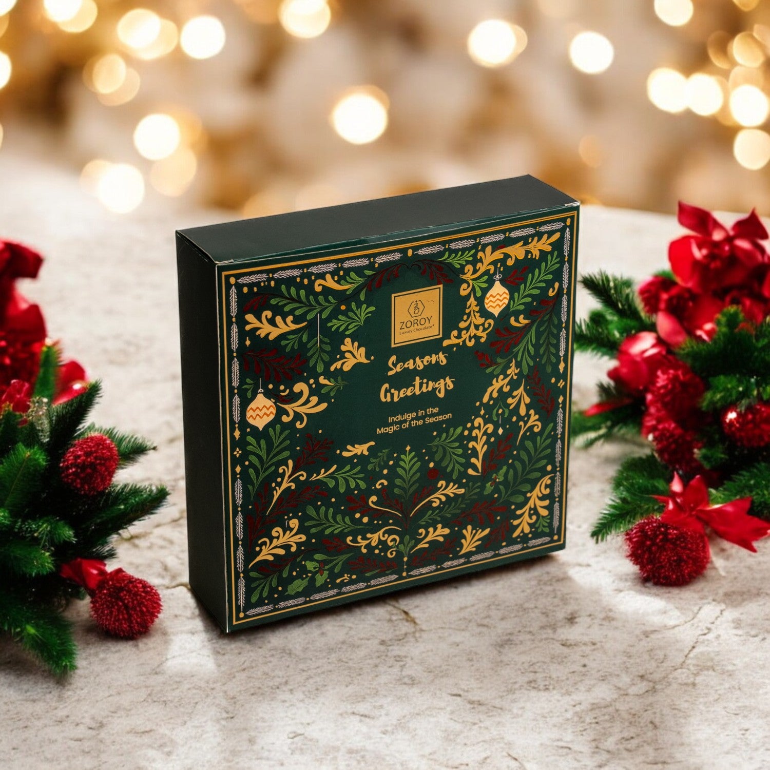 ZOROY Seasons Sparkle Christmas Gift Hamper | Double Door Keepsake Box with Plum Cake, Truffles, Choco Nuts, Cookies & Soy Candle | Luxury Festive, Secret Santa & Corporate Gifting