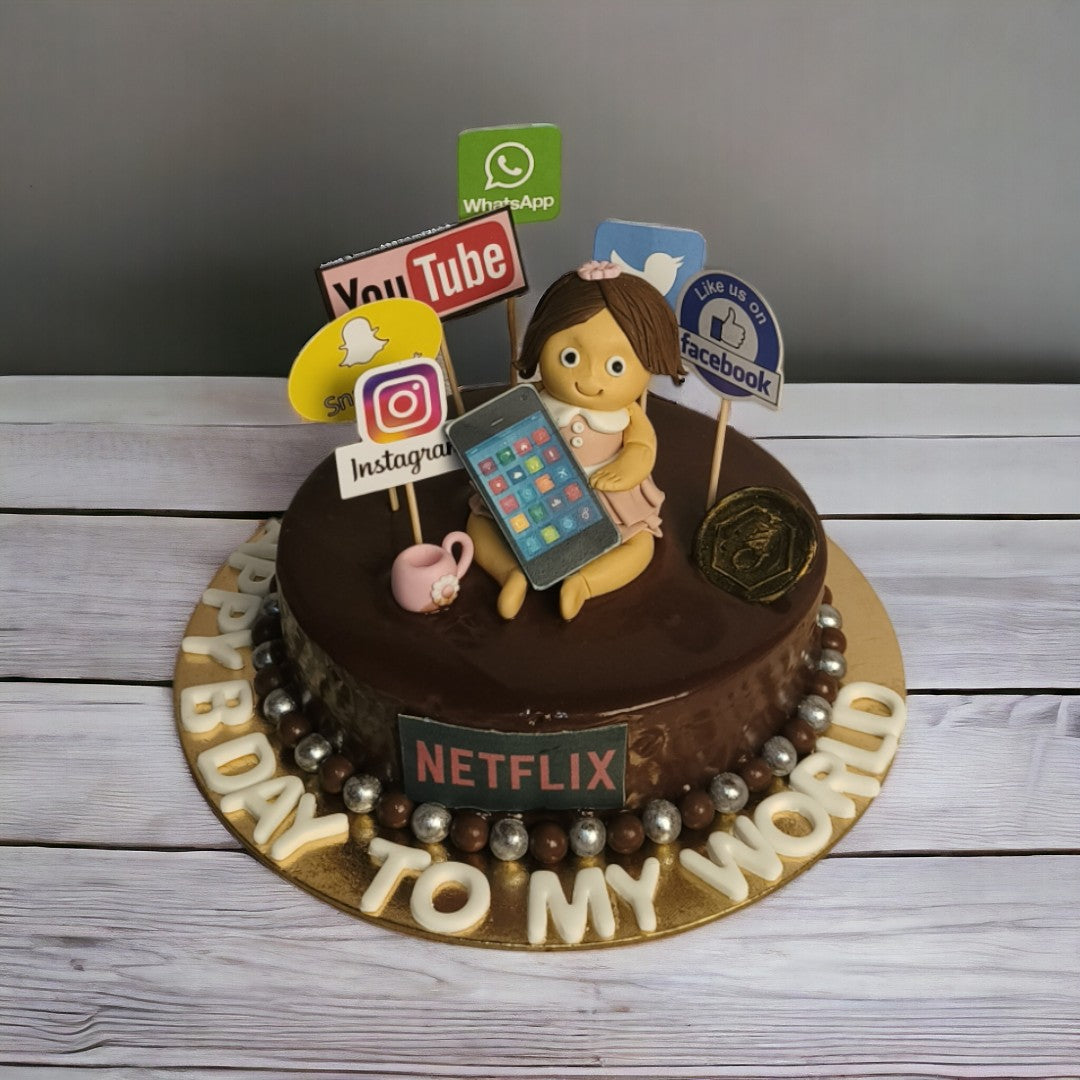 ZOROY Social Media Girl Theme Fondant Customised Cake