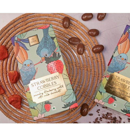 ZOROY Strawberry Cobbles Milk Chocolate | 75g | Real Fruit crisps coated with chocolate | 100% Veg