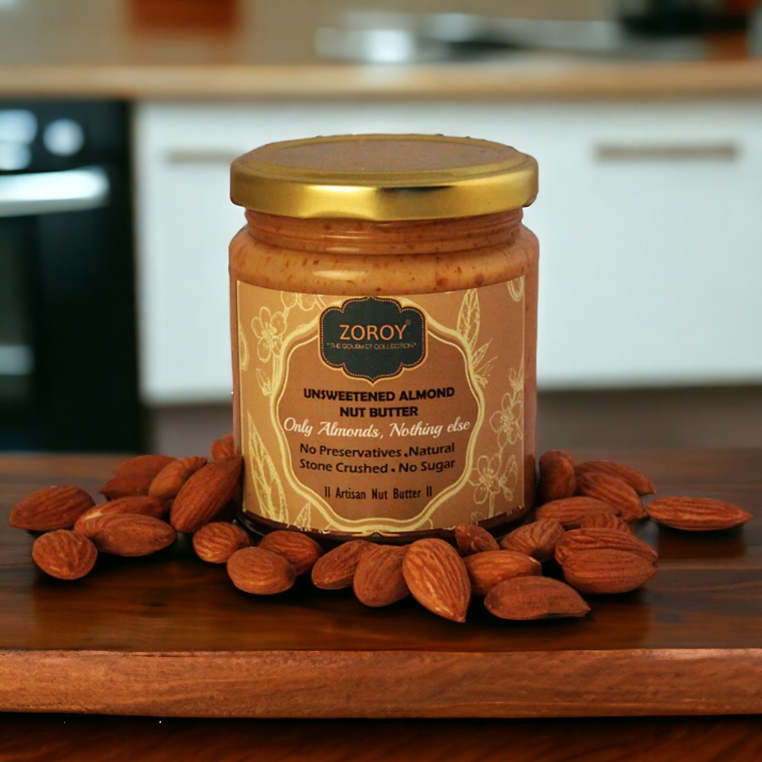 ZOROY THE FINESSE Pure Unsweetened Natural Creamy Almond butter | No sugar | High Protein | Vegan | Keto friendly | Gluten Free | No preservatives | No emulsifier | No added oil | 200 grams
