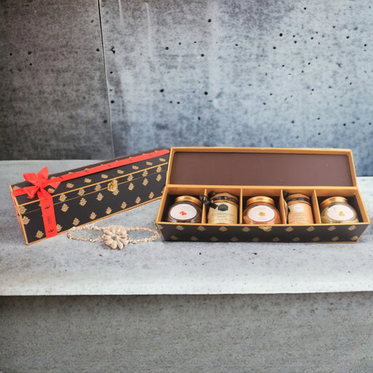 The Rakhi Exotic yet Healthy Gift Box, with Silver plated bracelet style Rakhi
