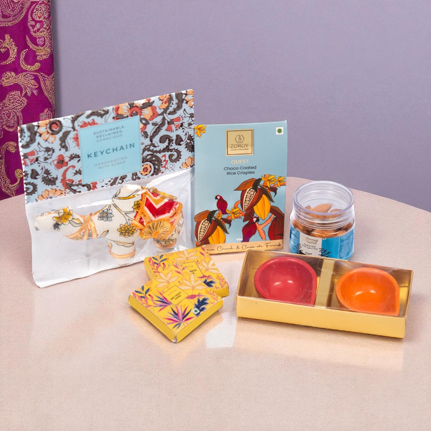 ZOROY Utsav Essential Gift Pack | Wooden Keepsake Box with Chocolates, Nuts, Diyas & Keychain | Festive Premium Diwali & Bulk Corporate Gift Box