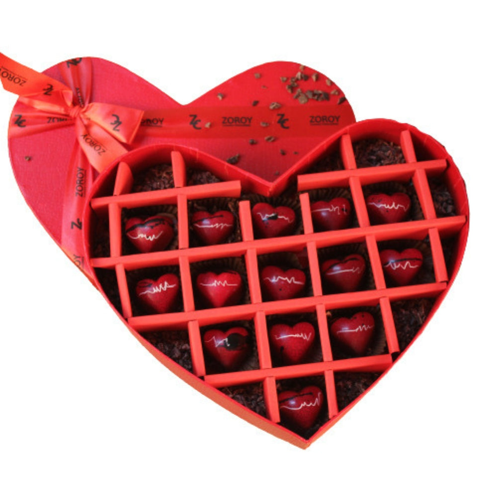 ZOROY LUXURY CHOCOLATE Box of 14 Pure Couverture Chocolate Hearts | Valentine Special | Signature Belgian style | Pure cocoa Butter Chocolates | 14 pieces in a Heart box | Milk chocolate with hazelnut praline