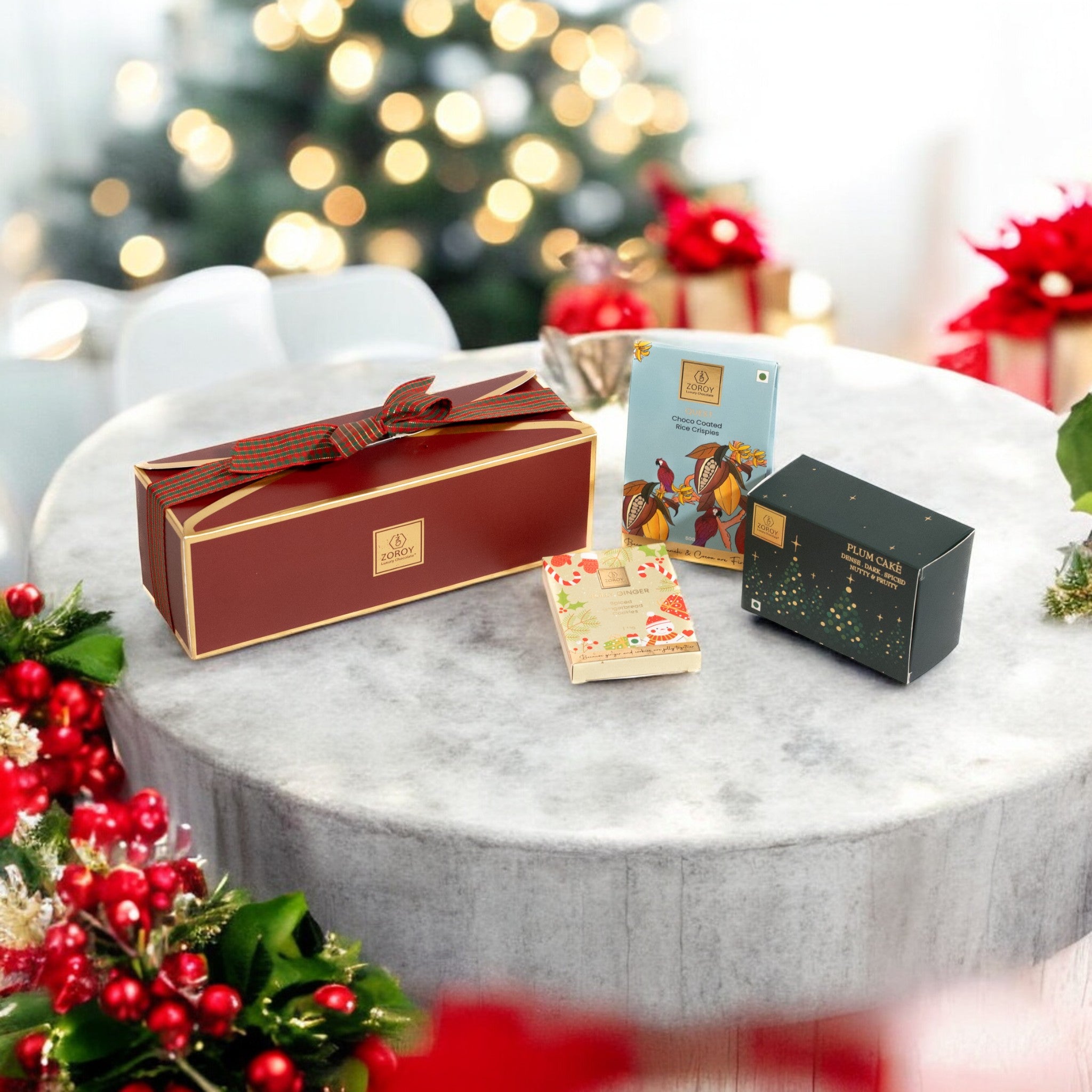 ZOROY Winter Joy Christmas Gift Hamper | Plum Cake, Chocolate & Gingerbread cookie | Holiday, New Year, Secret Santa, Corporate Gifting