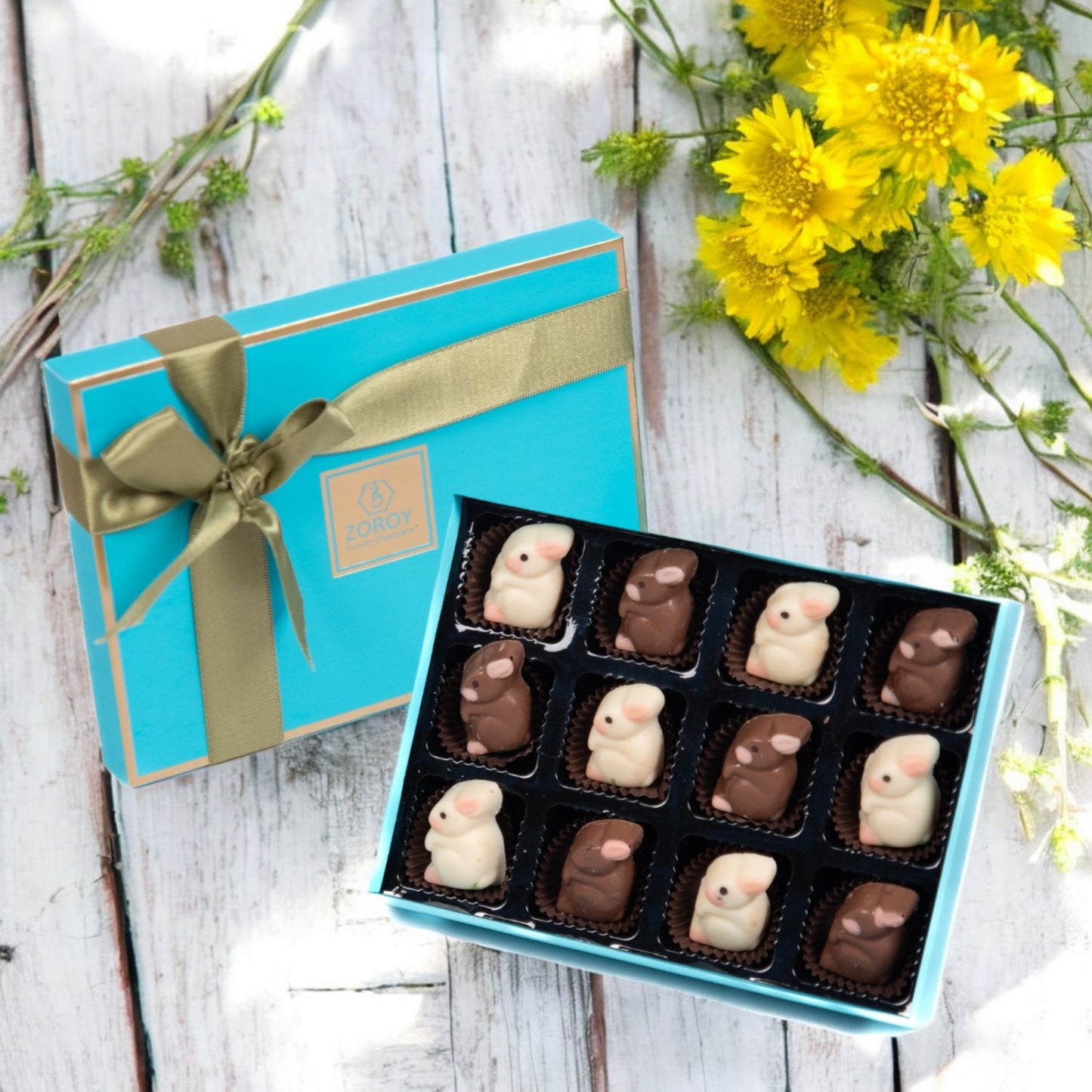 ZOROY Easter Box of 12 bunnies milk chocolate Gift Pack - 132 Gms