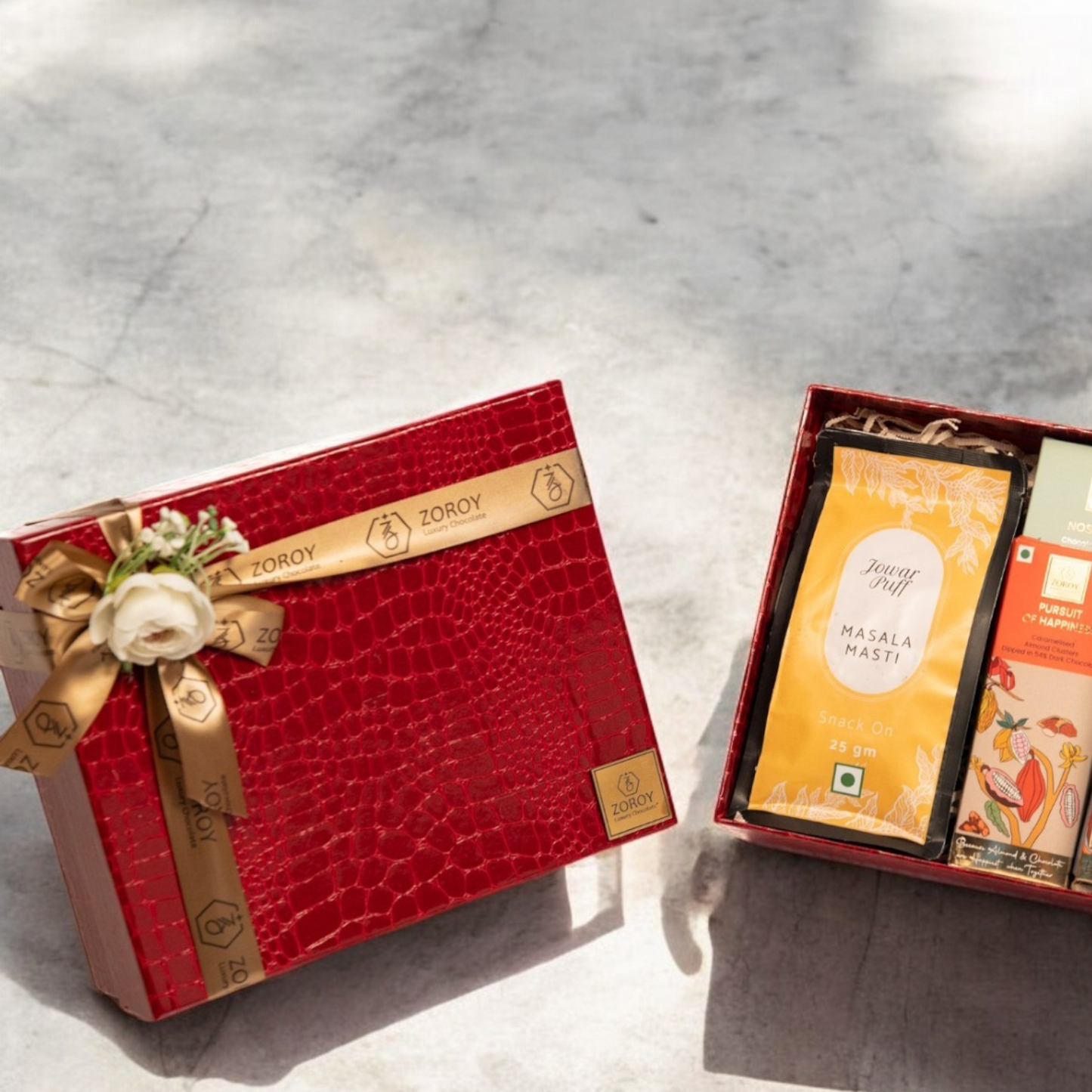 ZOROY Luxury Chocolate Anytime Leather Feel Contemporary Hamper | Snacks | Dry Fruits | Coated Cookies | Reusable Gift Box | Ideal Gift for Birthday, Anniversary, Corporate, House Warming, Wedding Diwali