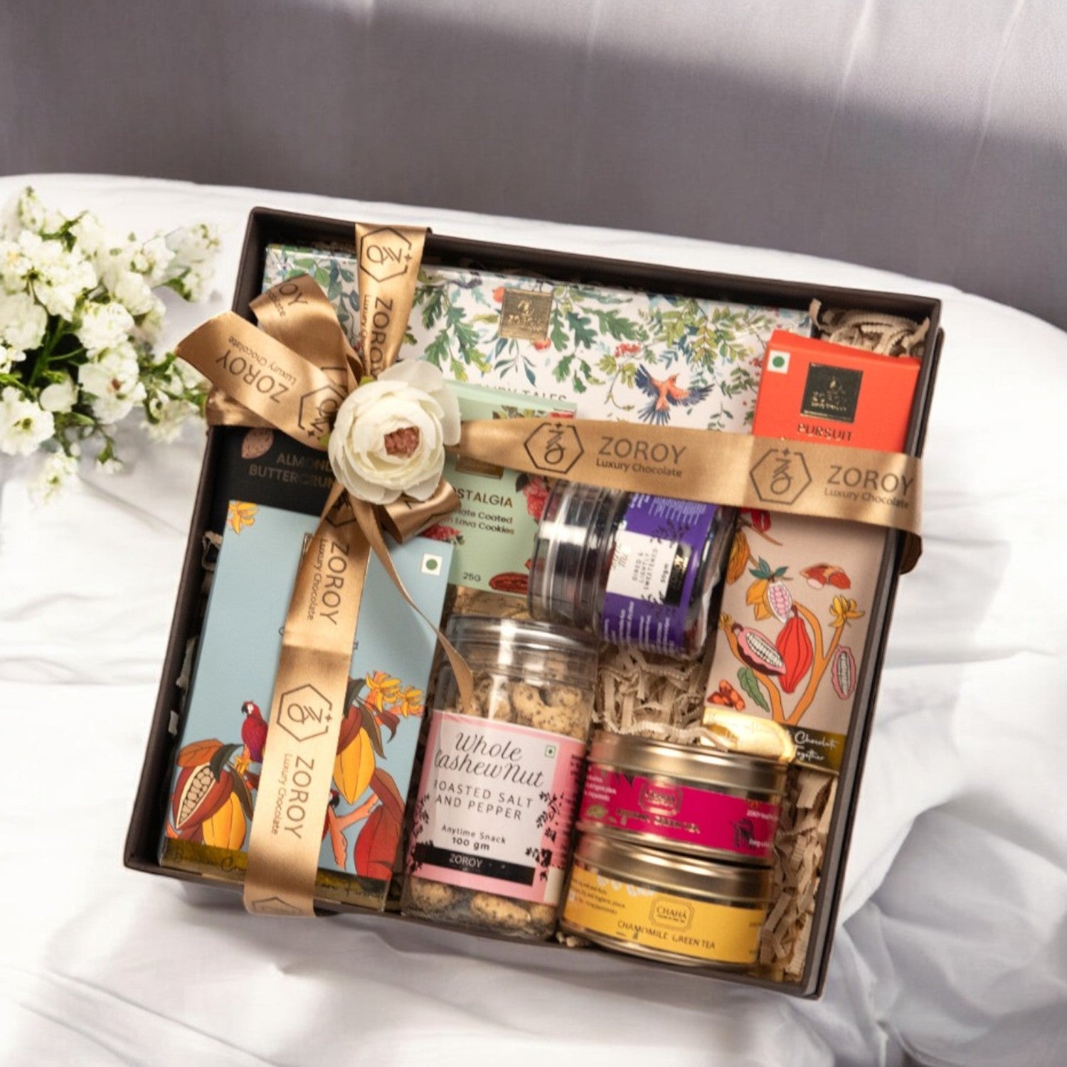 ZOROY Luxury Chocolate Anytime Elegant Treat Hamper | Combo Pack of Gourmet Dry Fruits , Mixed Dried Berries, Green Teas  | Ideal Gift for Birthday, Anniversary, Corporate, House Warming, Wedding, Diwali