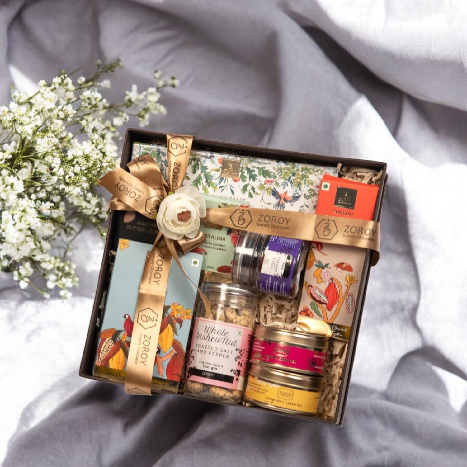 ZOROY Luxury Chocolate Anytime Elegant Treat Hamper | Combo Pack of Gourmet Dry Fruits , Mixed Dried Berries, Green Teas  | Ideal Gift for Birthday, Anniversary, Corporate, House Warming, Wedding, Diwali