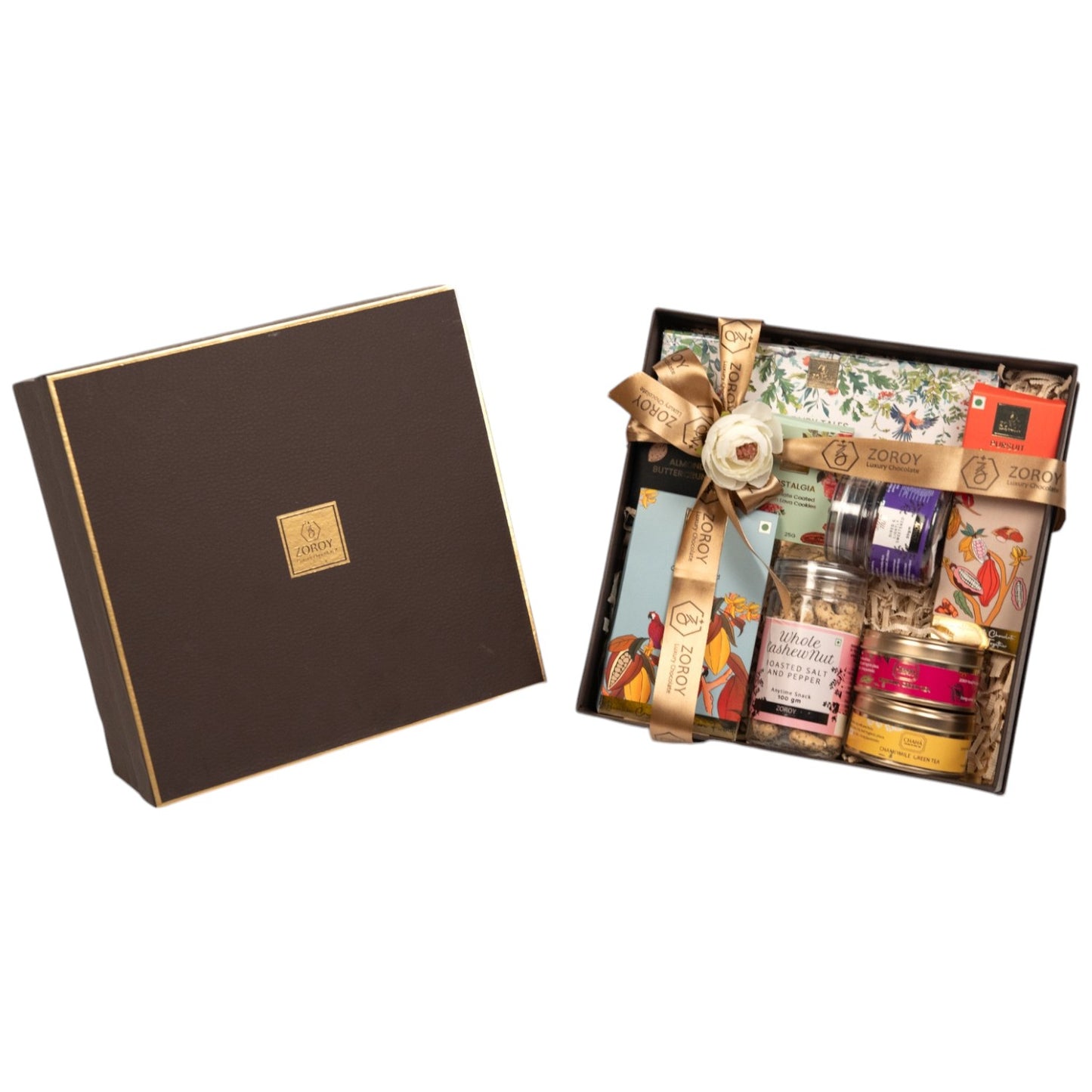 ZOROY Luxury Chocolate Anytime Elegant Treat Hamper | Combo Pack of Gourmet Dry Fruits , Mixed Dried Berries, Green Teas  | Ideal Gift for Birthday, Anniversary, Corporate, House Warming, Wedding, Diwali