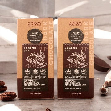 ZOROY Craft Bean to Bar Purist Collection, Legend 90% Organic Beans Dark Chocolate bar, Pack of 2, 58gms Each - 116Gms