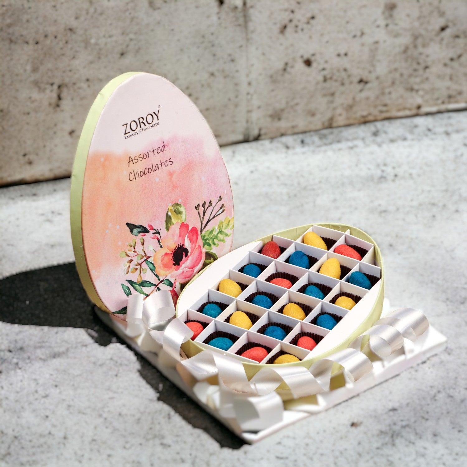 ZOROY Luxury Chocolate Easter Marzipan Eggs | Almond marzipan chocolate | 22 colourful eggs in egg sghaped box | Easter Colour Full Eggs | 200G