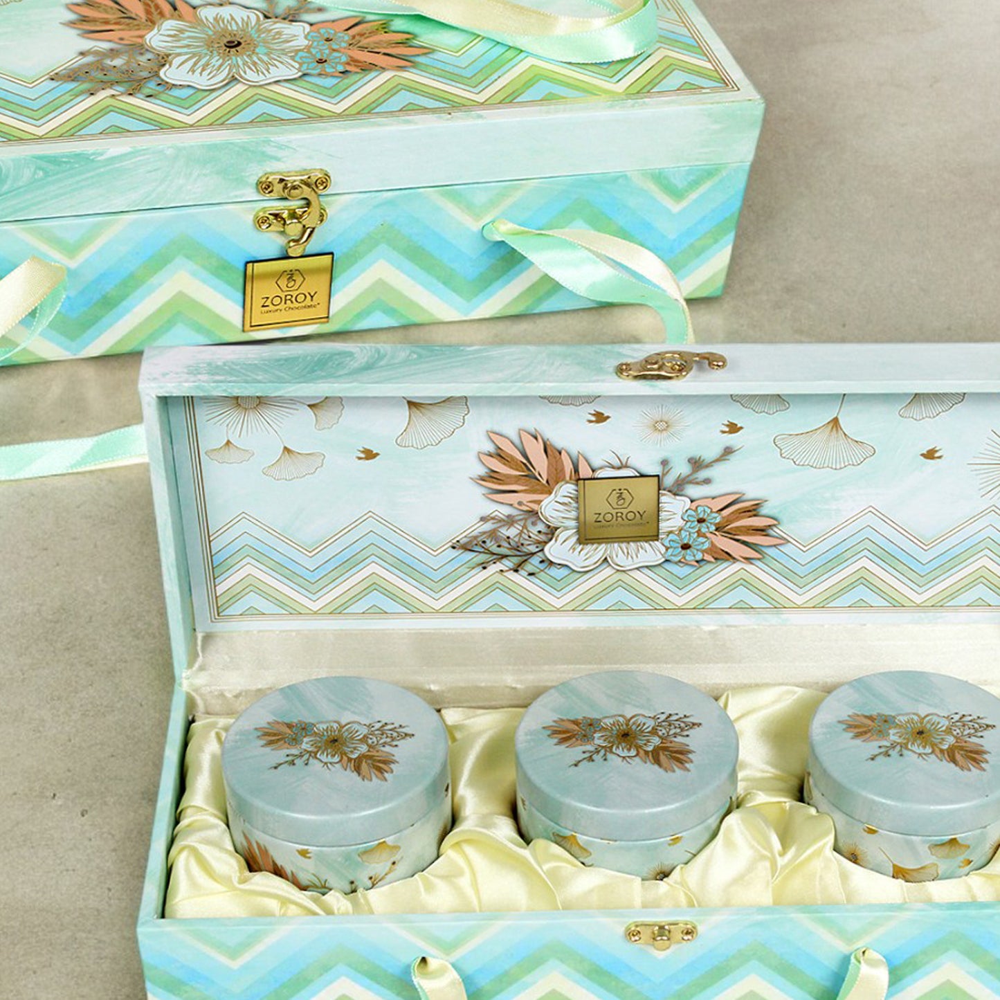 ZOROY Rakhi Special Wooden box with 3 tins of chooclates and dry fruits