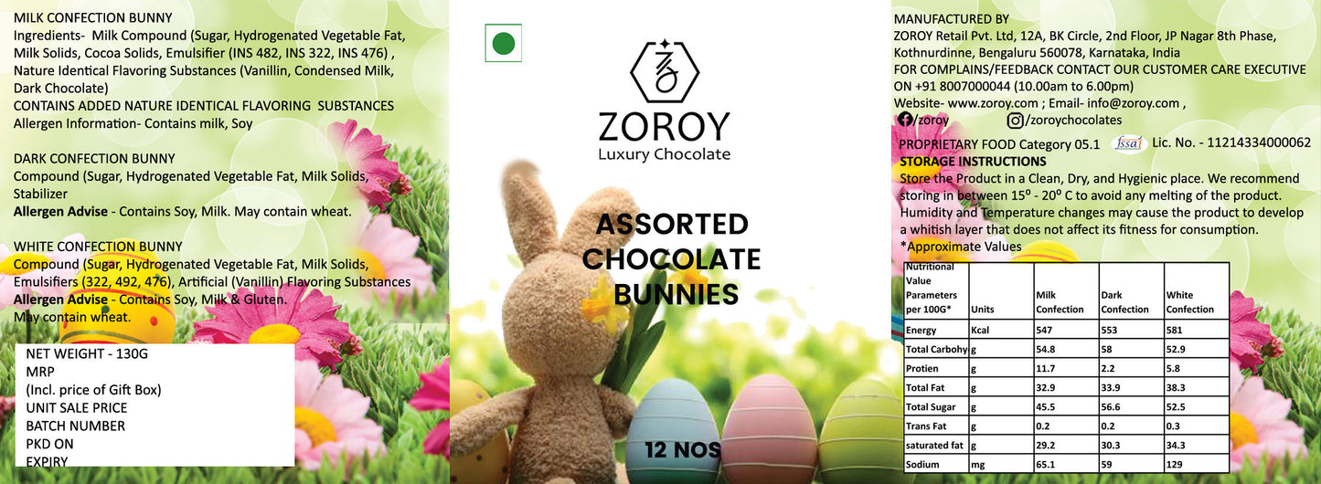 ZOROY Easter Bunny Chocolate with reusable Tin Gift Pack - 132 Gms