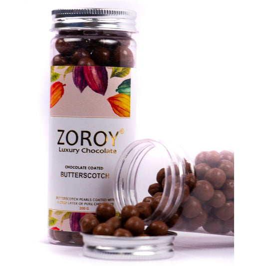 ZOROY Luxury Chocolate coated nuts | chocolate coated butterscotch | Panned nuts | Pure couverture | Airtight box | Gourmet chocolate gift box | 200 gms