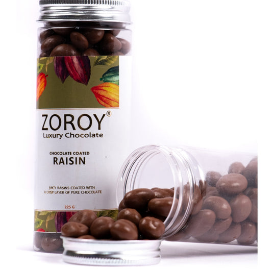 ZOROY Luxury Chocolate coated nuts | milk chocolate coated raisin | raisin draggers | Panned nuts | Pure couverture | Airtight box | Gourmet chocolate gift box | 200 gms