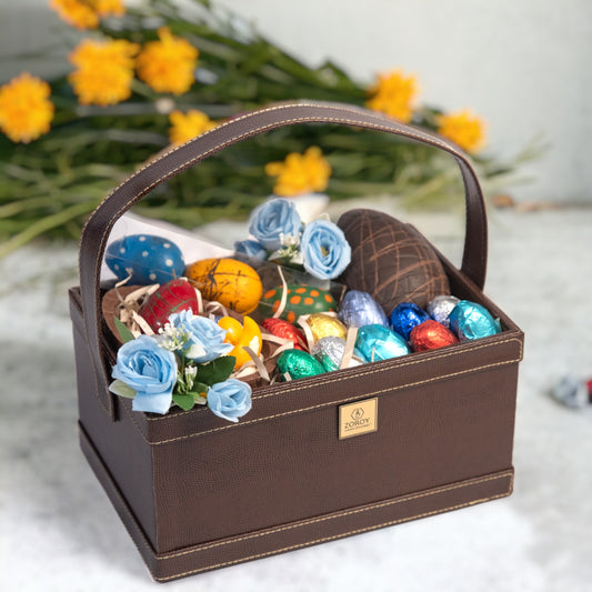 ZOROY Easter Essentials Basket with Large egg's, Duck & Bunnies Chocolate Gift Hamper