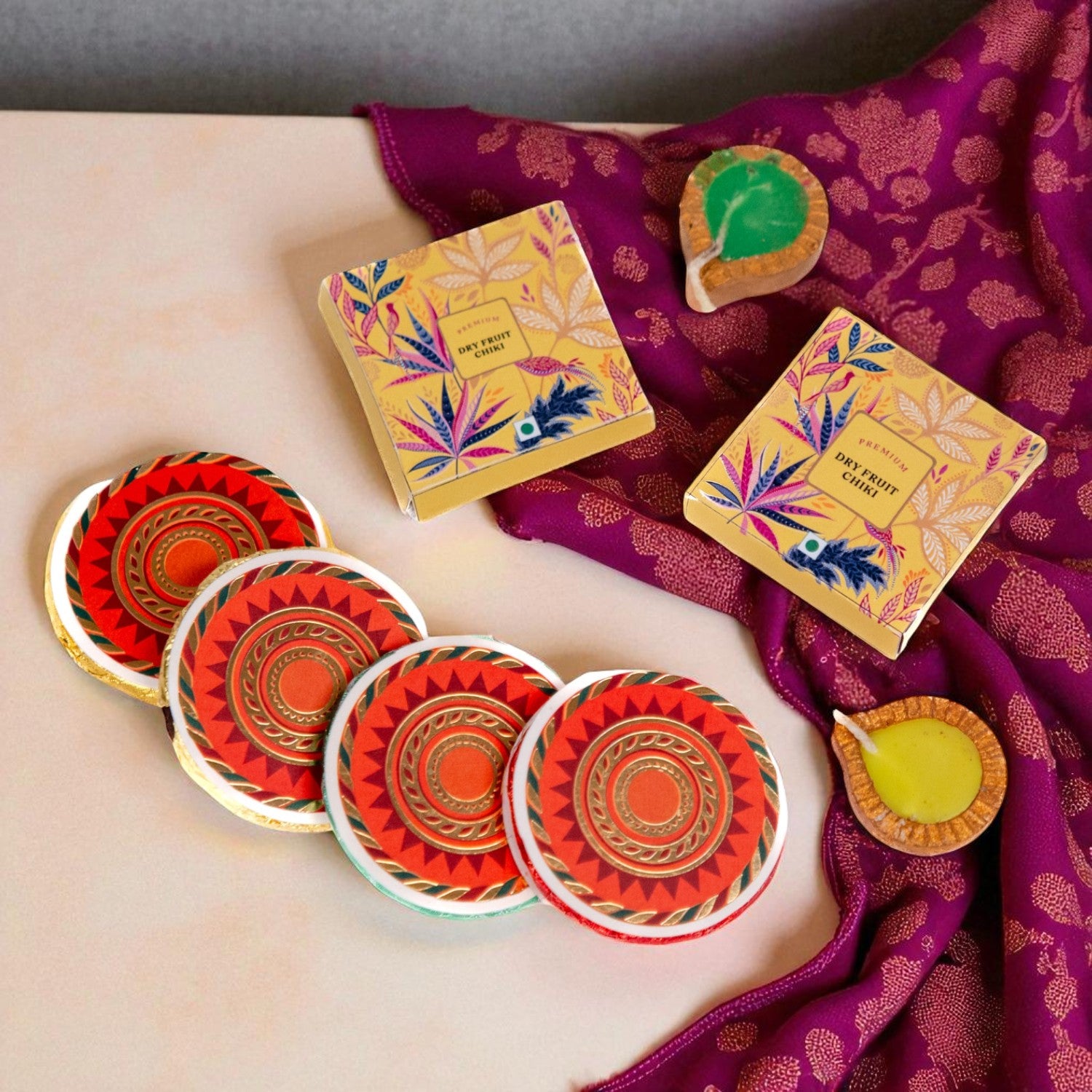 ZOROY Handpainted Mini Wooden Chest | Chocolates, Dry Fruit Chiki & Mud Wax Diyas | Festive Gift Box | Premium Festive Diwali & Bulk Corporate Gift Box "