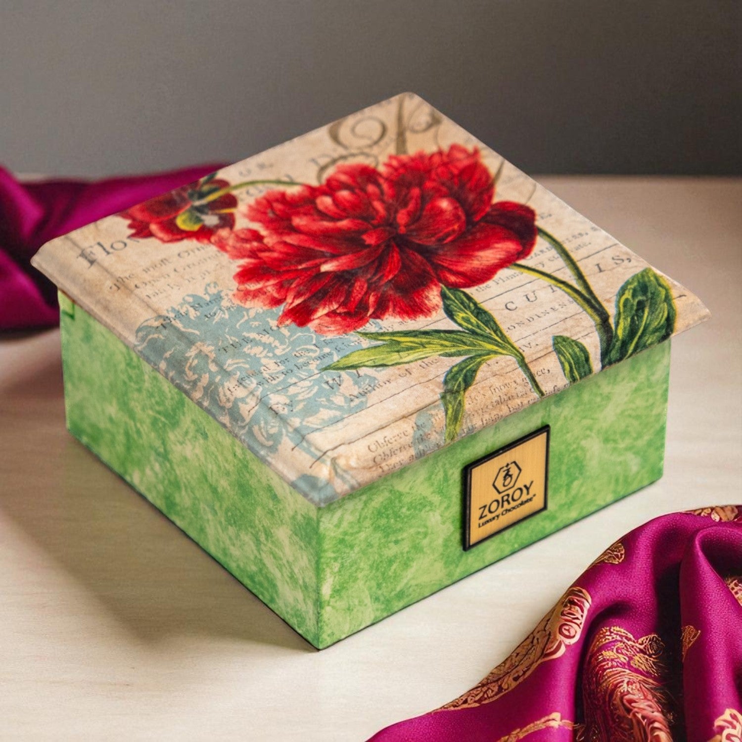 ZOROY Handpainted Mini Wooden Chest | Chocolates, Dry Fruit Chiki & Mud Wax Diyas | Festive Gift Box | Premium Festive Diwali & Bulk Corporate Gift Box "
