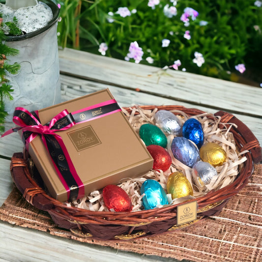ZOROY Easter Medium Cane Gift Hamper with Eggs and Bunnies Chocolate Gifts Combo Pack