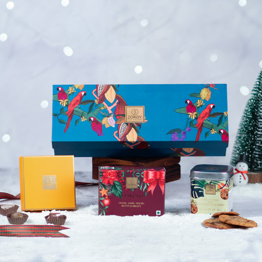 ZOROY Luxury Chocolate Christmas Must Have Seasonal Gift Hamper With Eggless Plum Cake, Cookies And Assorted Chocolates For Corporate sensational New Year Gifts Combo Box