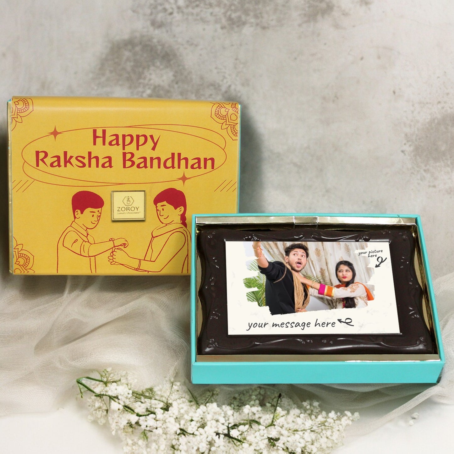 ZOROY Happy Rakhi Photo frame chocolate with edible photograph