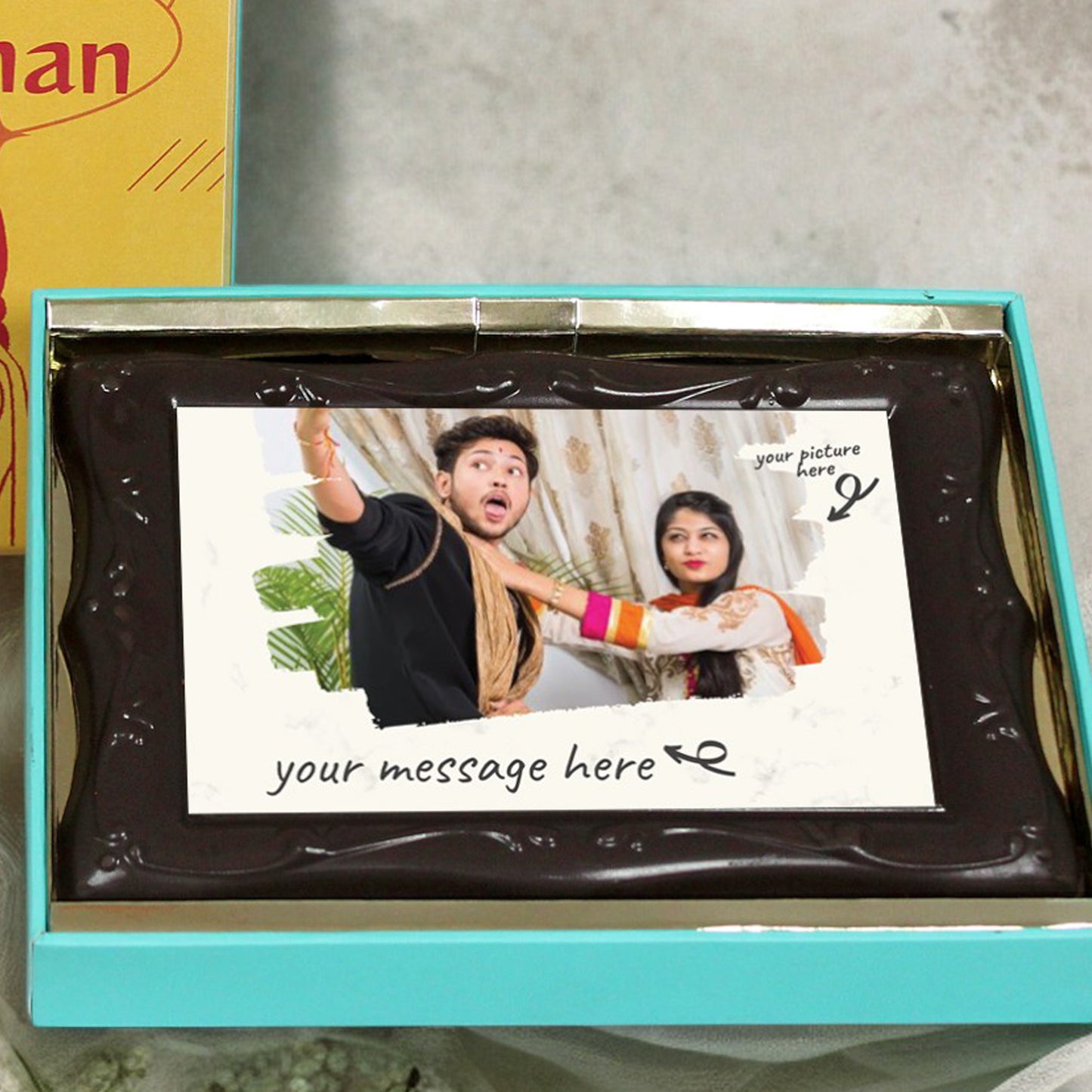 ZOROY Happy Rakhi Photo frame chocolate with edible photograph