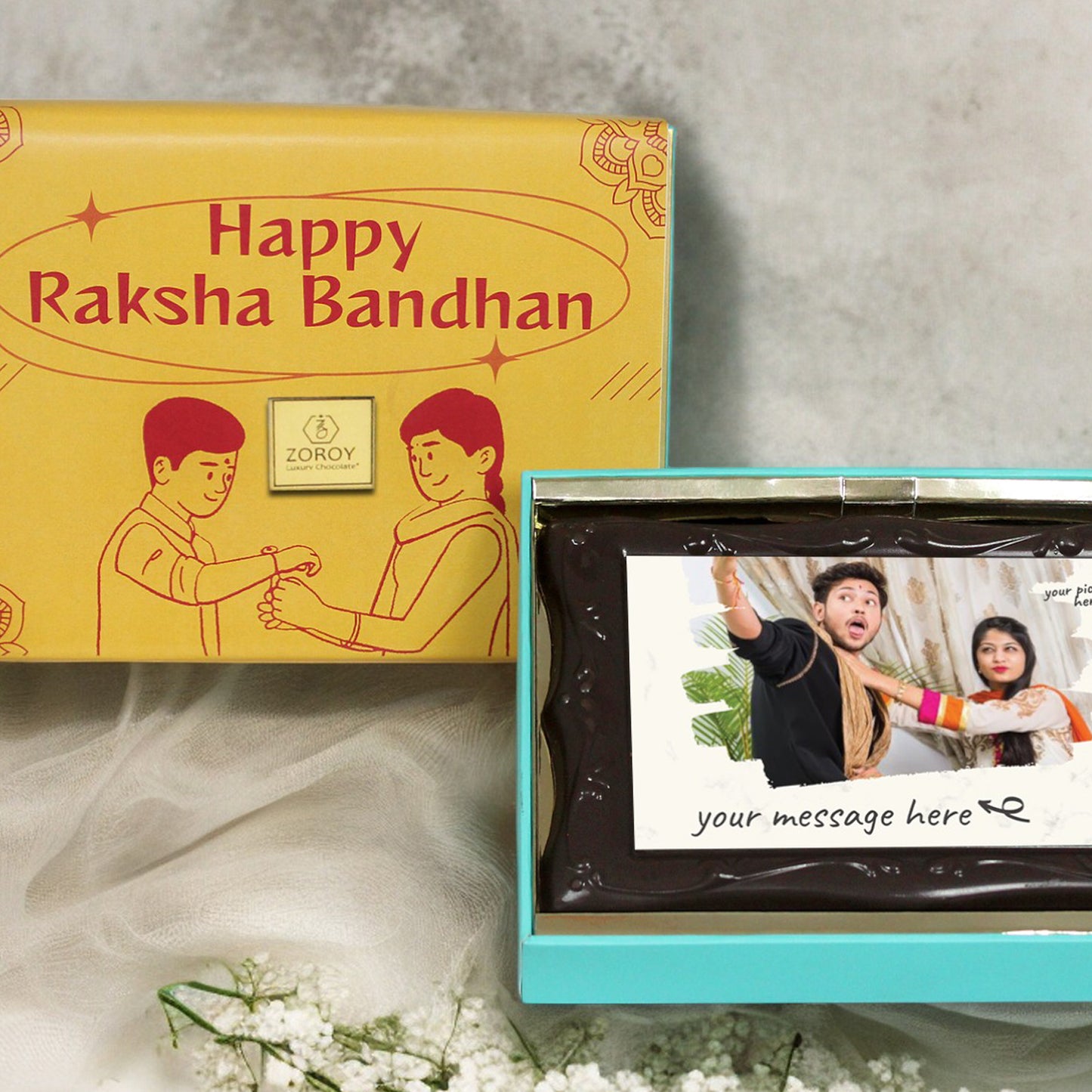 ZOROY Happy Rakhi Photo frame chocolate with edible photograph