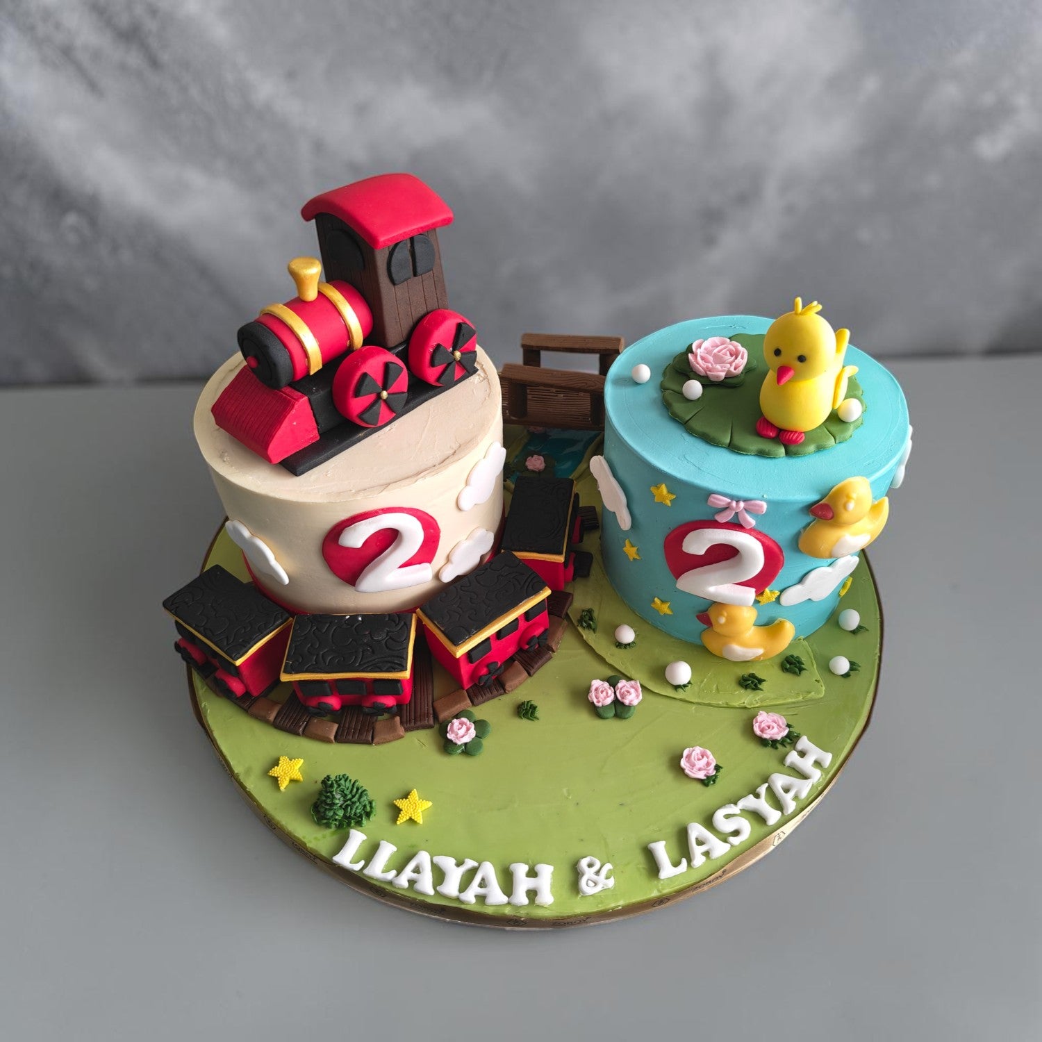 Train & Duck Twin Birthday Theme Cake