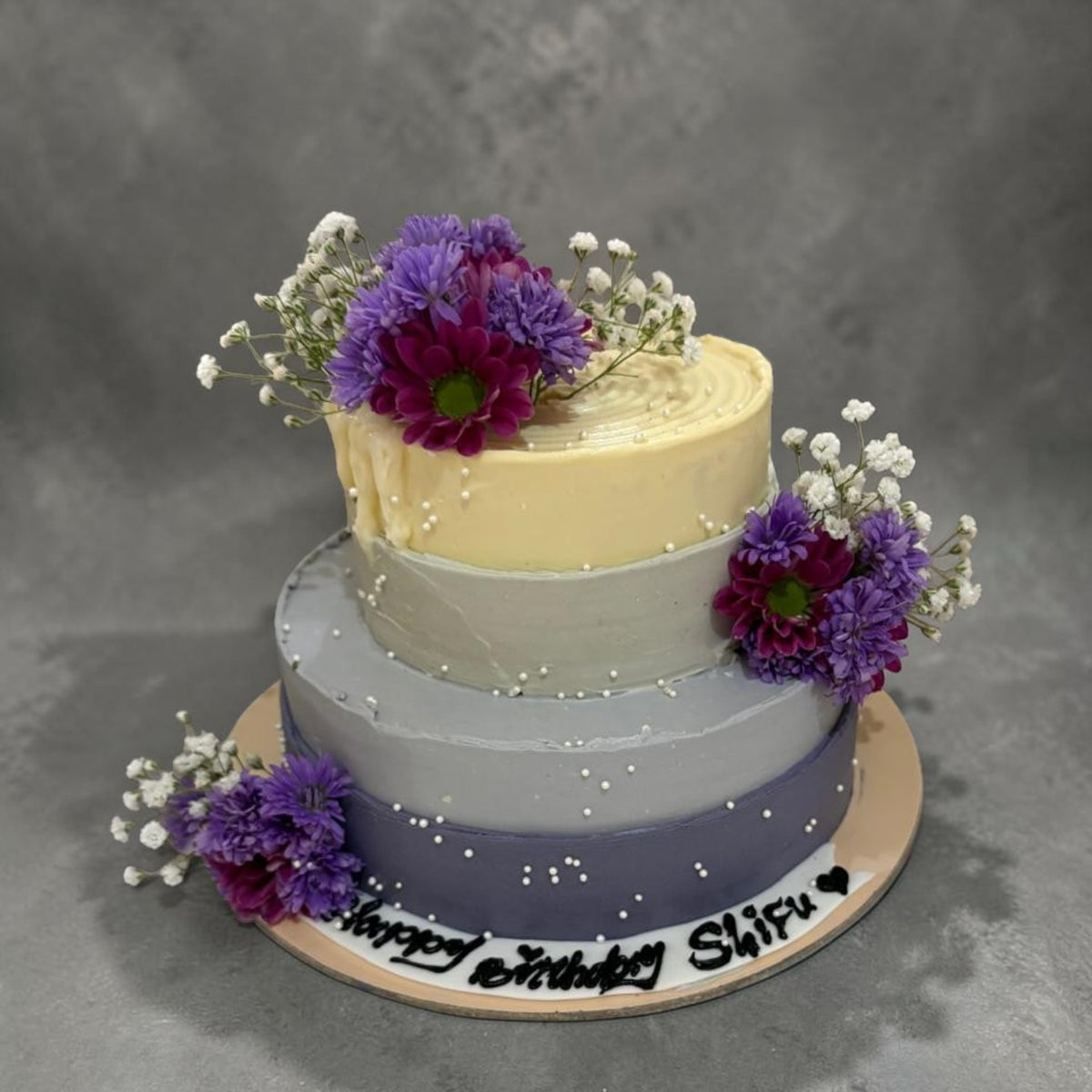 Purple Floral Tiered Celebration Cake