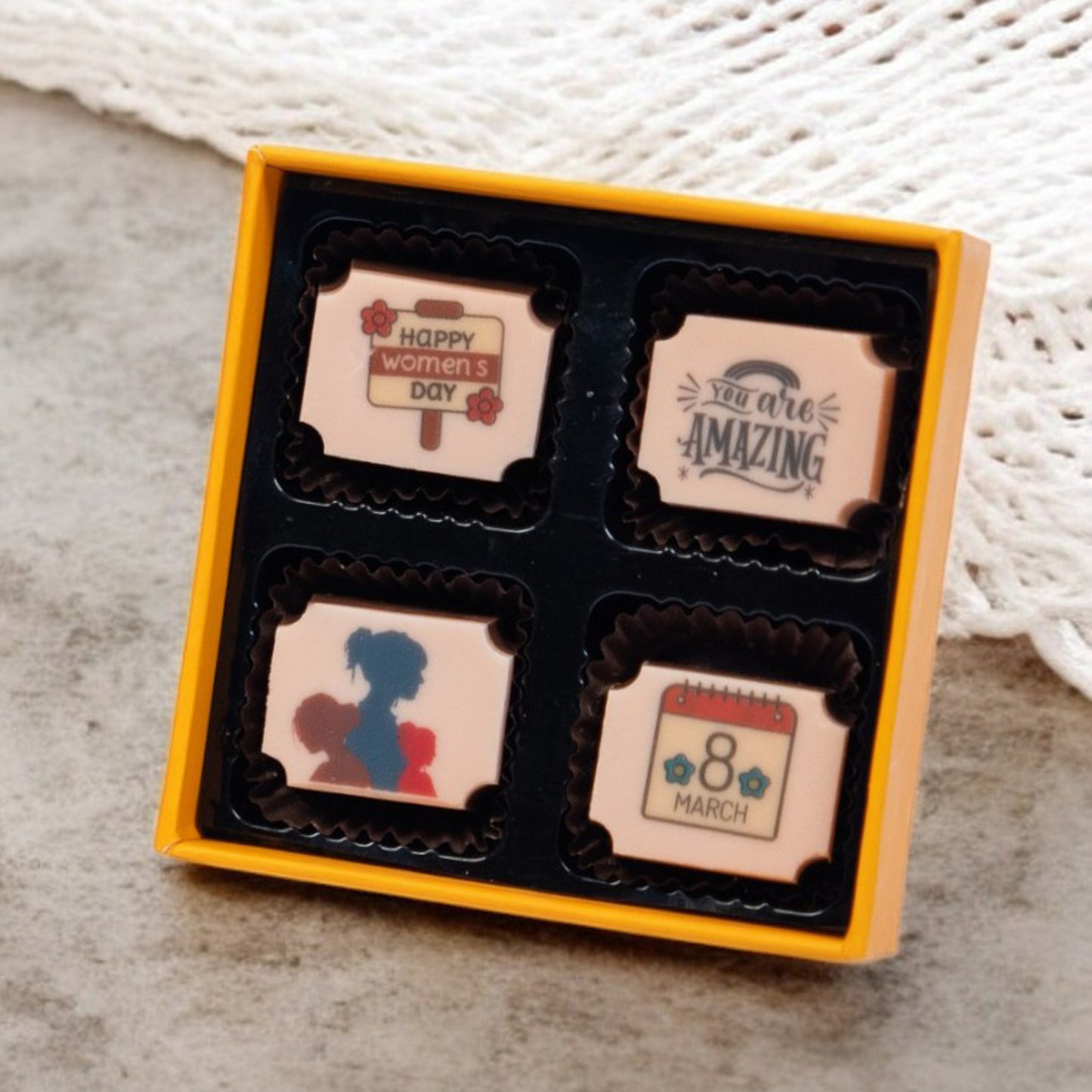 Zoroy Luxury Chocolate Box of 4 choco delight | International Women's Day | Printed chocolates |