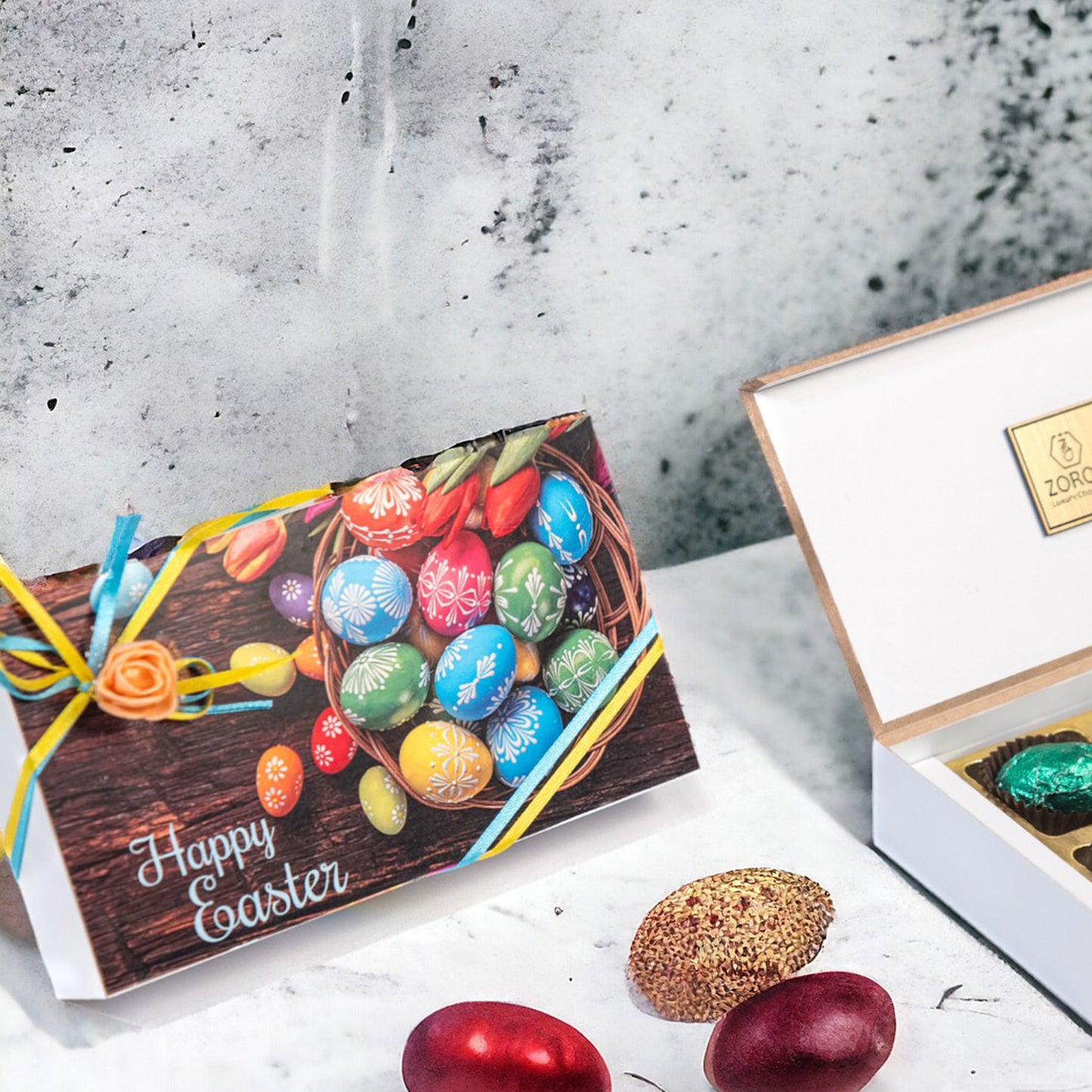 ZOROY Easter Message Wooden Box of 6 chocolate Eggs Gift Box - 66 Gms