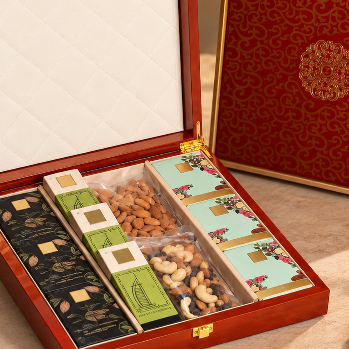 ZOROY Wooden Ecstacy Premium Gift Hamper | Premium Nuts, Kunafa Bars & Chocolates in Wooden Box | Corporate & Diwali Bulk Gifting