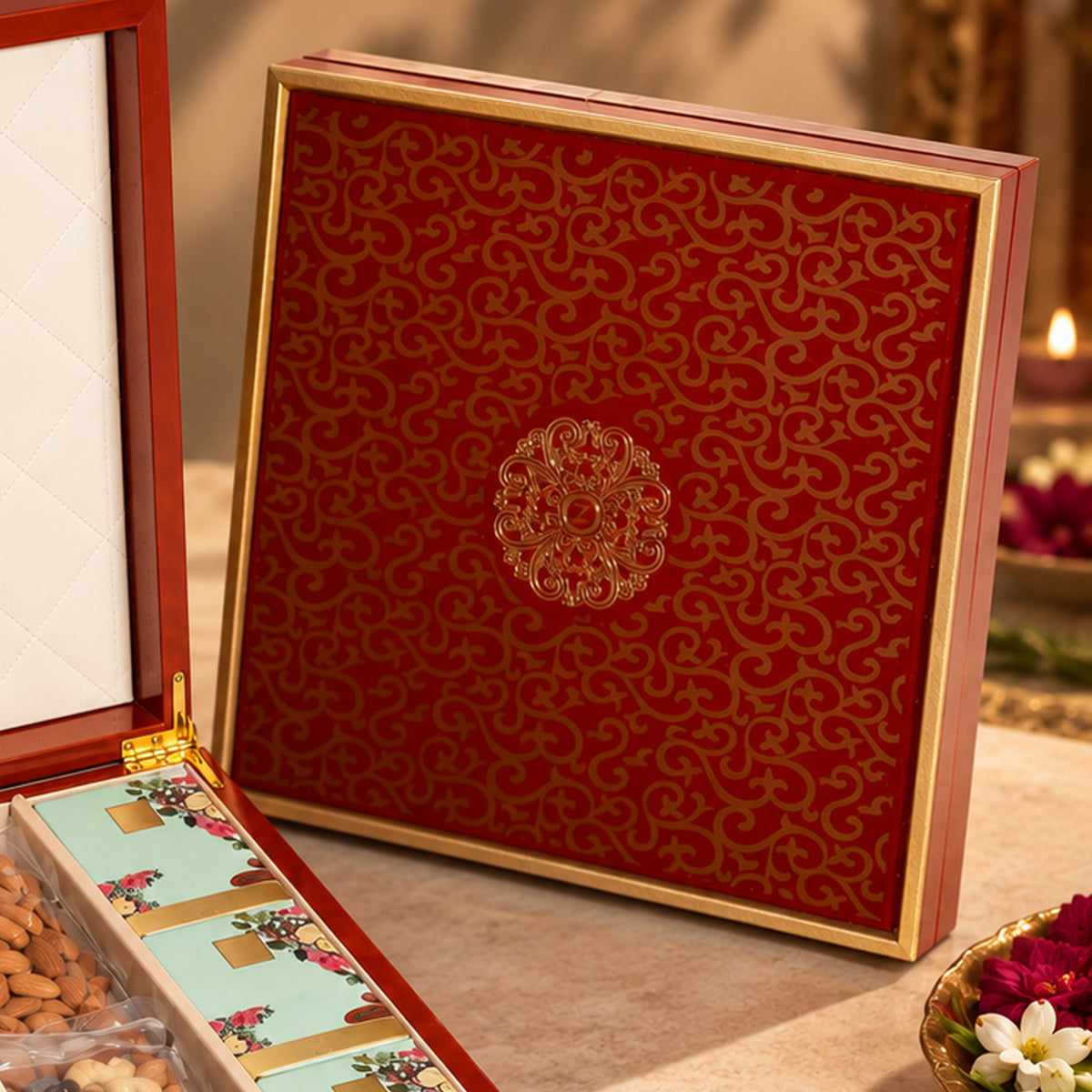 ZOROY Wooden Ecstacy Premium Gift Hamper | Premium Nuts, Kunafa Bars & Chocolates in Wooden Box | Corporate & Diwali Bulk Gifting