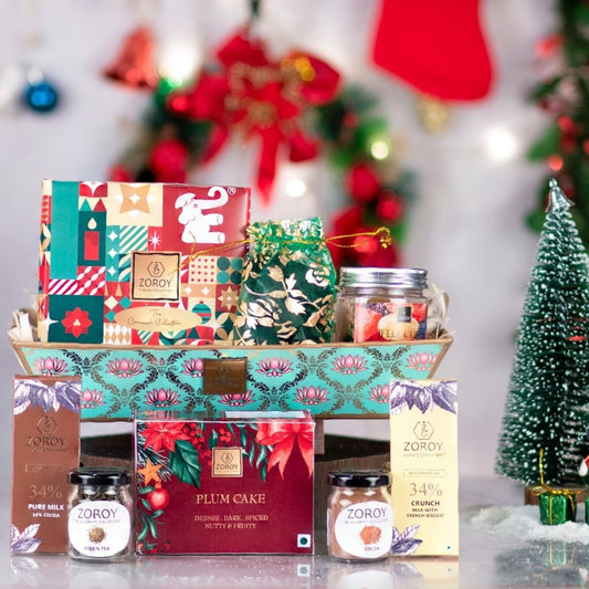 ZOROY Luxury Chocolate Christmas Sensation Gift Basket of Assorted chocolate Goodies plum cake jelly for Celebration Corporate Birthday Wedding Festive Family Kids New Year Online Chocolate Gifts Box