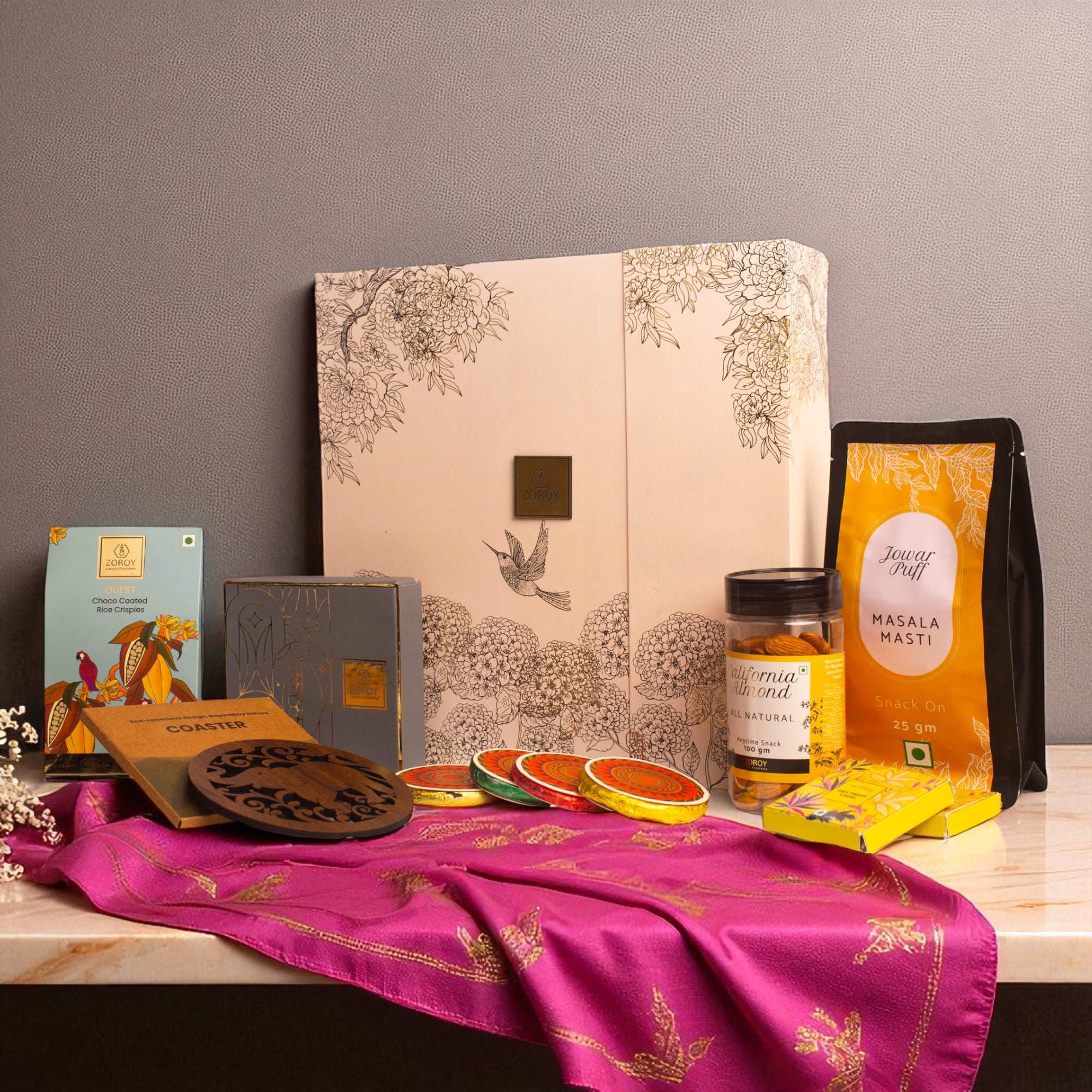 ZOROY Gold Blooms Diwali Gift Hamper – Luxury 2-Door Festive Box with Chocolates, Dry Fruits, Diyas & Usable Home décor gifts  – Premium Corporate & Family Gifting