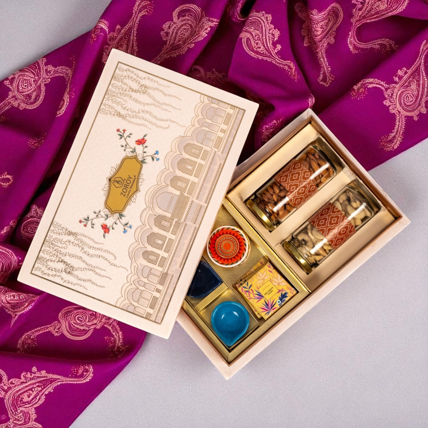 "ZOROY The Rajmahal Hamper Season 2 | Festive Gift Box with Almonds, Cashews, Chocolates & DiyasPremium Diwali & Bulk Corporate Gift Box "