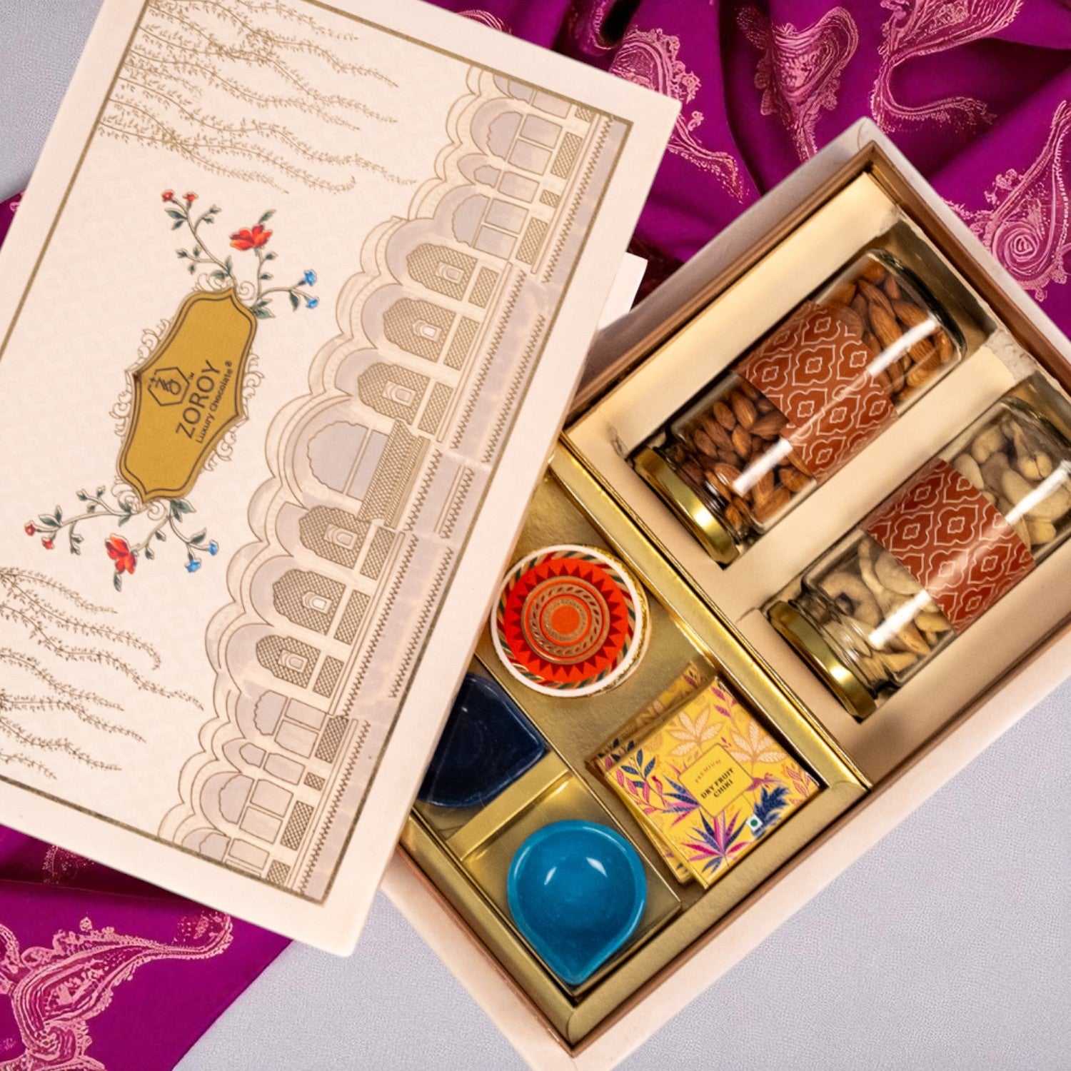 "ZOROY The Rajmahal Hamper Season 2 | Festive Gift Box with Almonds, Cashews, Chocolates & DiyasPremium Diwali & Bulk Corporate Gift Box "