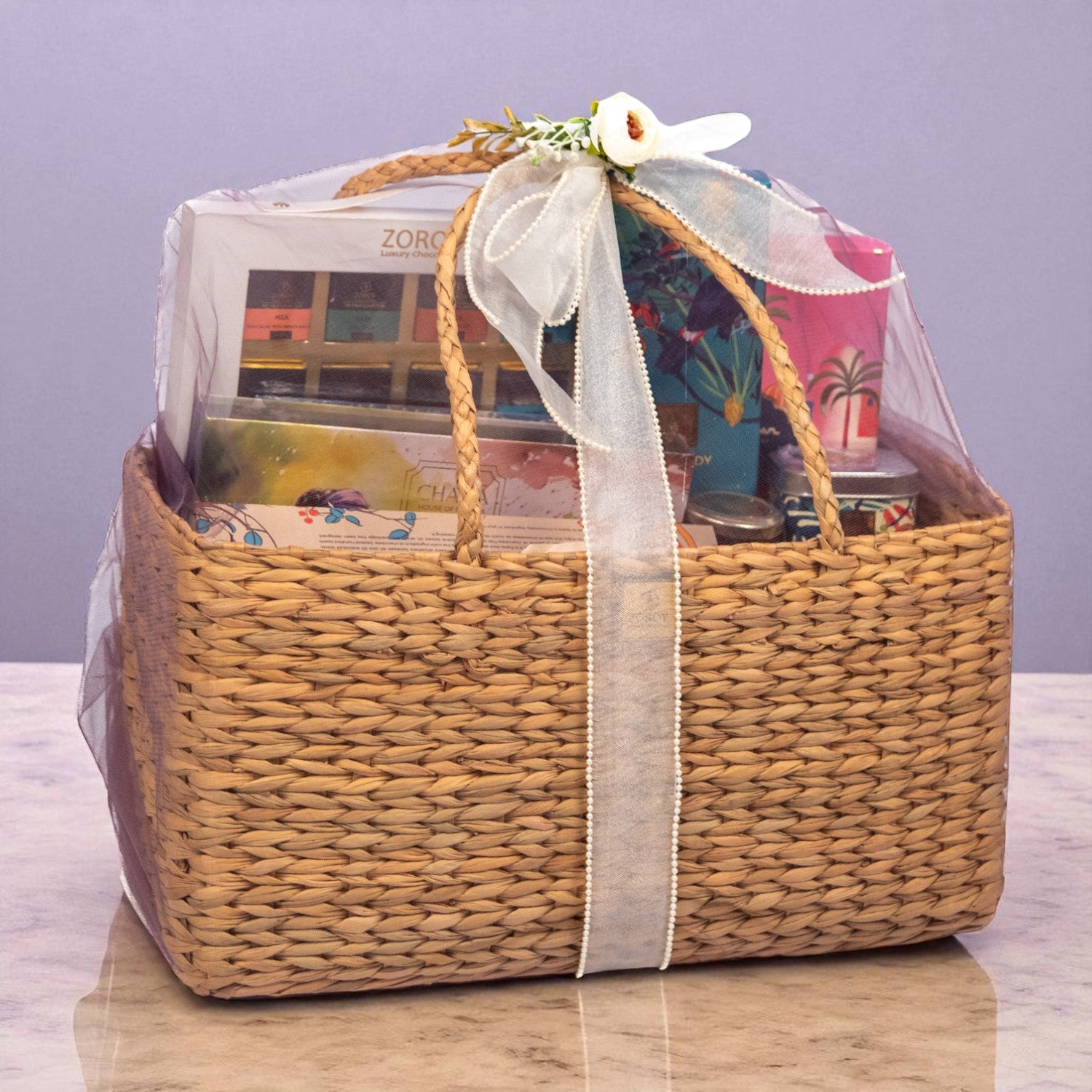 ZOROY Weed Basketry Large Boat Hamper – Gourmet Chocolates, Cookies, Honey, Ceramic and cork Mug | Diwali, Birthday, Corporate, New Year, Christmas, Anniversary Gift