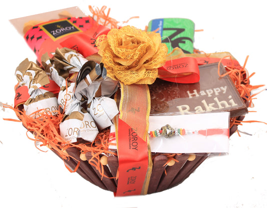 ZOROY Luxury Chocolate Rakhi mini Hamper for Brother Sister | Rakhi set with dry fruits | Rakhi chocolate | Rakhi set for Bhaiya Bhabhi | Rakhi gift combo | Rakshabandhan gift | Complimentary Rakhi
