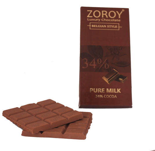 ZOROY LUXURY CHOCOLATE 100% Couverture Pure Milk chocolate bar | Signature Belgian style chocolate | Pure cocoa Butter Chocolates | Cooking chocolate | Pure Milk chocolate | 100 grams